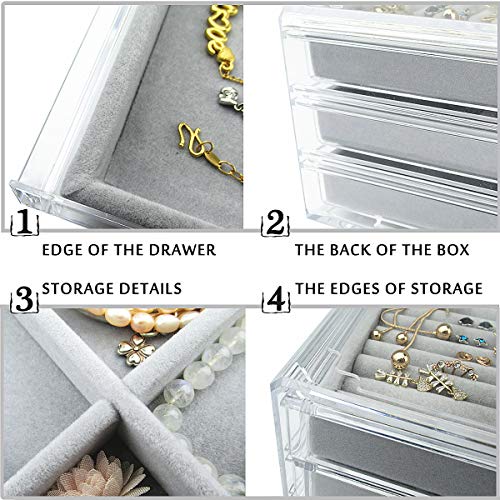 Acrylic Jewelry Box 3 Drawers, Velvet Jewelry Organizer