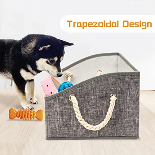 Dog Toy Box, Large Dog Toys Storage with Handle, Fabric Trapezoid Dog Toy Bin