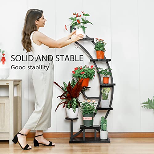 GDLF 5 Tier Metal Plant Stand Creative Half Moon Shape Ladder Flower Pot  Stand Rack for Home Patio Lawn Garden Balcony Holder Black (2 Pack)