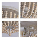 Wood Beaded Chandelier,Boho Farmhouse Light Fixture,Oak White,3 Lights