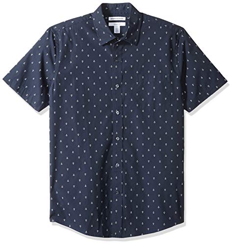 Men's Slim-Fit Short-Sleeve Print Shirt, Anchor, Large