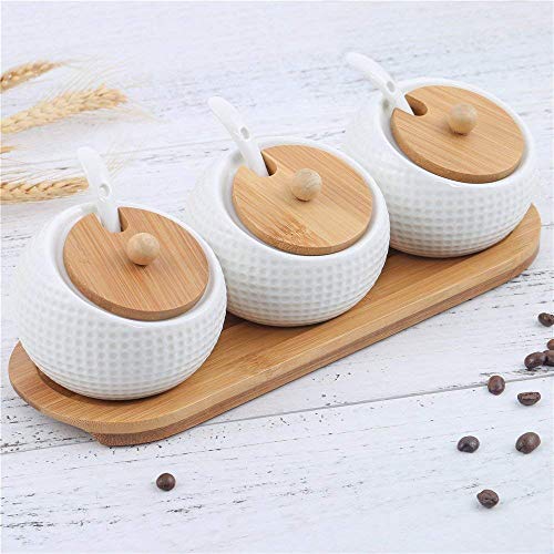 Porcelain Condiment Jar Spice Container with Lids. White,170 ML (5.8 OZ), Set of 3