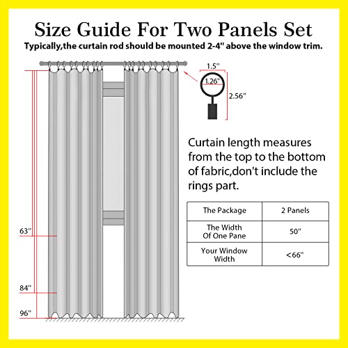 Linen Blackout Curtains 96 Inch Long 2 Panels Set, Clip Rings/Rod Pocket Blackout Curtains