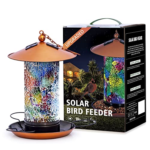 Solar Bird-Feeder for Outside Hanging Outdoor - Solar Powered Garden Lantern Light