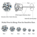 Cubic Zirconia Earrings Studs for Women, 6 Pairs Hypoallergenic 316L Stainless Steel Stud