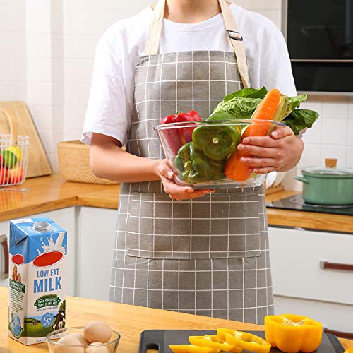 2 Pieces Cotton Linen Waterproof Bib Kitchen Apron with Pockets