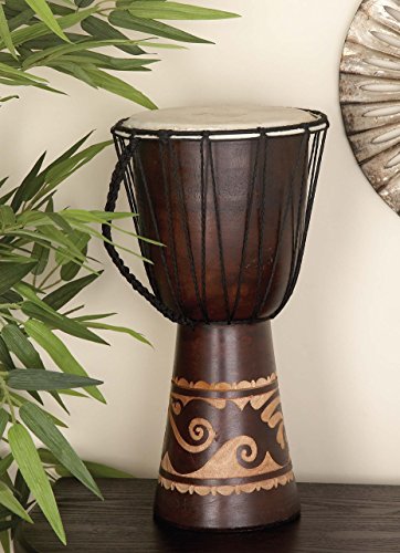 Deco 79 89847 Wood Leather Djembe Drum Home Décor Product, 16"H/9"W