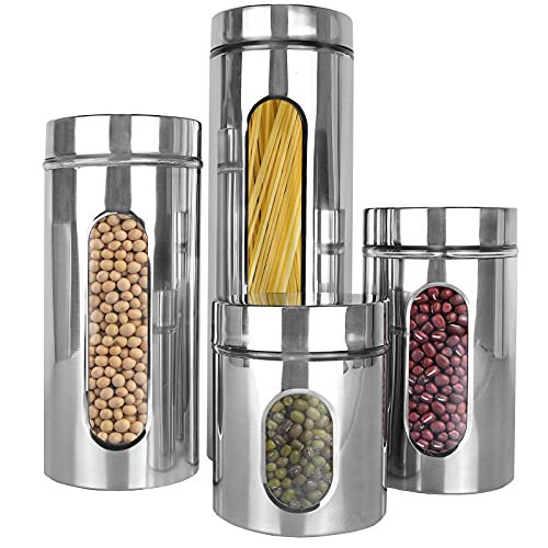 Stainless Steel Canister Sets for the Kitchen Counter - Silver Canister Set of 4