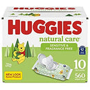 Baby Wipes, Huggies Natural Care Sensitive Baby Diaper Wipes, Unscented, Hypoallergenic, 10 Flip-Top Packs (560 Wipes Total)