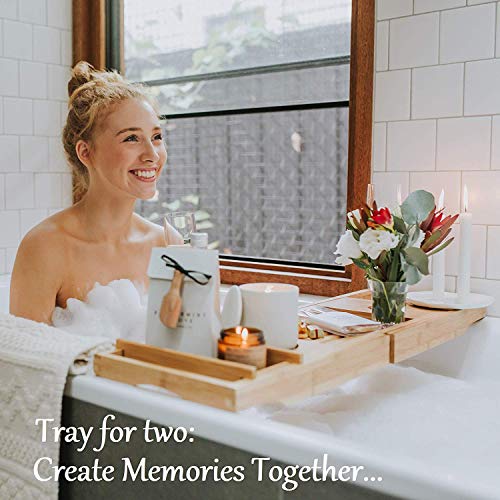 Pristine Bamboo Bath Caddy Tray for Tub-with iPad iPhone Book / Wine Glass Holder