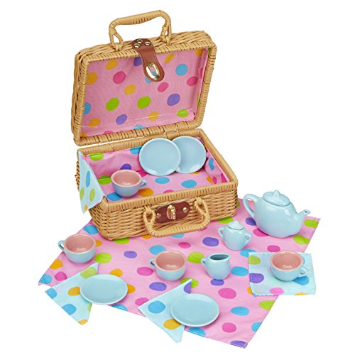 Alex Pretend & Play Tea Time Basket Kids Tea Set, 19 Piece