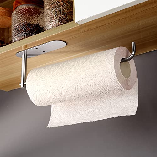 Paper Towel Holder Under Cabinet Mount - Self Adhesive Paper Towel Rack or Wall Mounted