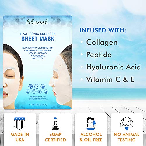 Ebanel 15 Pack Collagen Face Mask, Instant Brightening & Hydrating Face Sheet