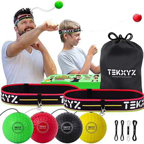 Boxing Reflex Ball Family Pack, 2 Adjustable Headbands + 2 Novice Reflex Balls + 1 Veteran