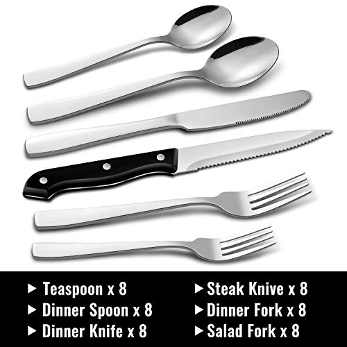 48-Piece Silverware Set with Steak Knives for 8, Stainless Steel Flatware Cutlery Set