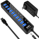Powered USB 3.0 Hub, atolla 10 Ports USB Data Hub Splitter with Individual ON/Off