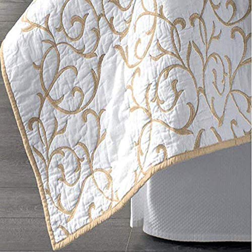 Reversible 100% Cotton 3-Piece Beige Embroidery Pattern Elegant Quilt Set