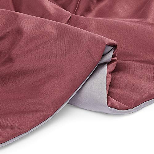 Reversible, Lightweight Microfiber Comforter Blanket - Full / Queen, Burgundy / Gray