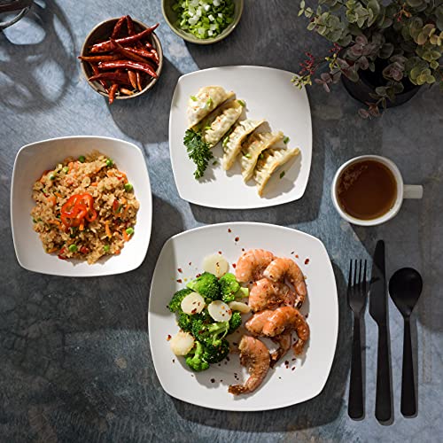 lZen Buffet Porcelain Dinnerware Set, Service for 4 (16pcs), White (Square)
