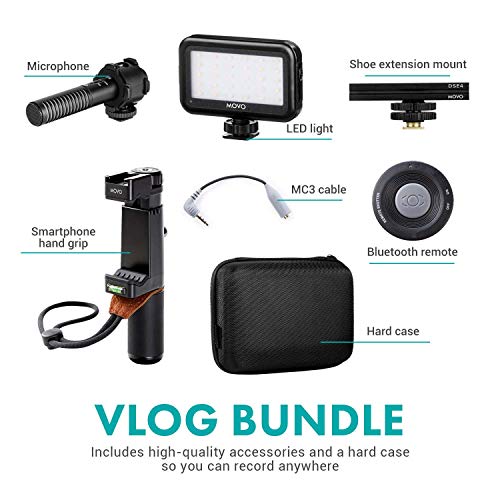 Movo Smartphone Vlogging Kit V7 with Grip Rig, Stereo Microphone, LED Light