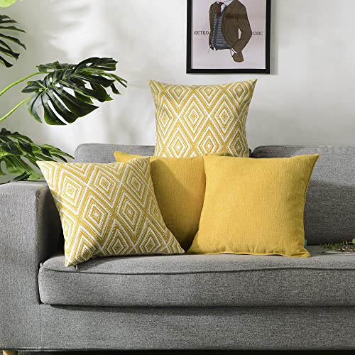 Decorative Throw Pillow Covers Set of 4 Geometric Design Linen Cushion Cover