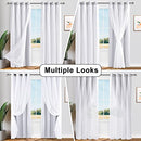 Greyish White Blackout Curtains with Sheer Overlay, Grommet Thermal Insulated
