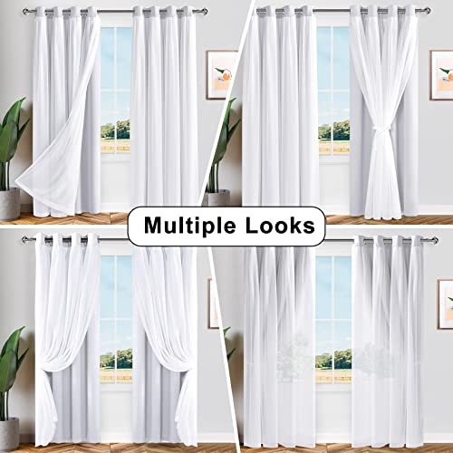 Greyish White Blackout Curtains with Sheer Overlay, Grommet Thermal Insulated