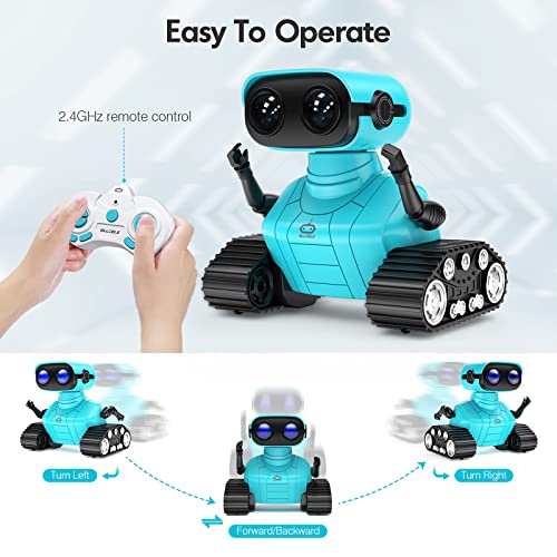 ALLCELE Robot Toys, Rechargeable RC Robots for Kids Boys, Remote Control Toy with Music and LED Eyes, Gift for Children Age 3 Years and Up - Blue