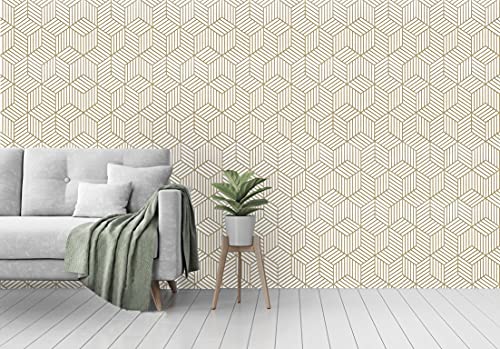 Gold and White Geometric Wallpaper Peel and Stick Wallpaper Hexagon