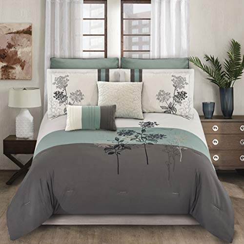 8-Piece Comforter Set, King, Tolbert & Emilie - Blue/Gray/Ivory