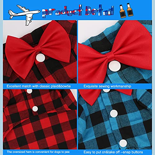2 Pack Plaid Puppy Shirt -Valentines Cute Boy Dog Clothes and Bow Tie Combo Dog