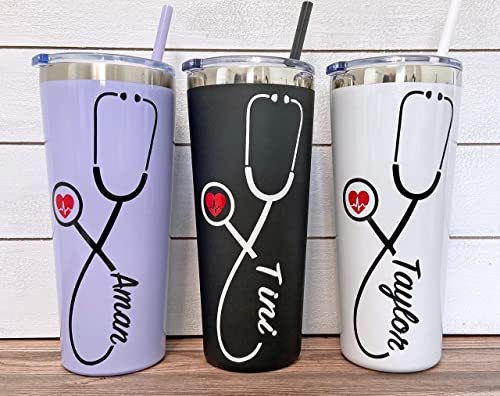 22 oz Nurse Personalized Stainless Steel Tumbler with Custom Stethoscope