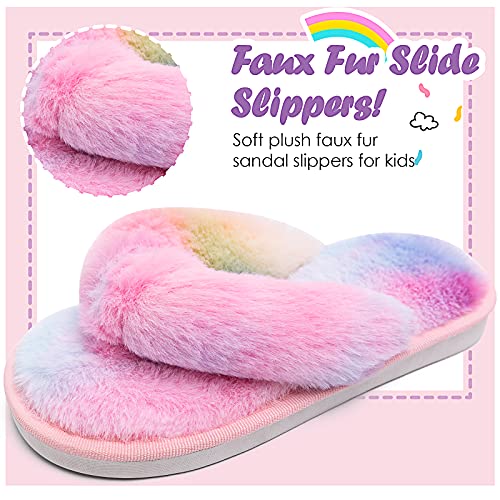 Kids Flip Flop Slippers Soft Plush Fuzzy House Home Thong Slippers for Boys and Girls