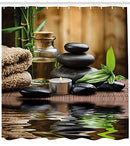 Spa Shower Curtain, Massage Stone Triplets Herbal Oil and Scent Candles Print