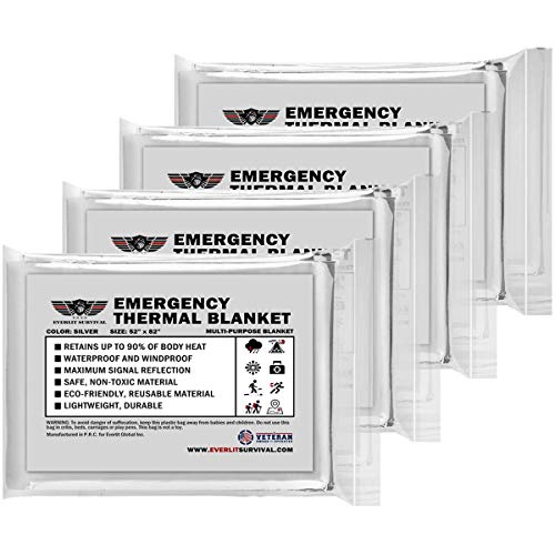 Emergency Mylar Thermal Blanket (4 Pack) Space Blankets for First Aid Kit