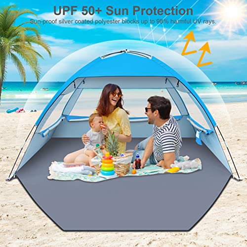Beach Tent, Beach Shade Tent for 3 Person with UPF 50+ UV Protection, Portable Beach