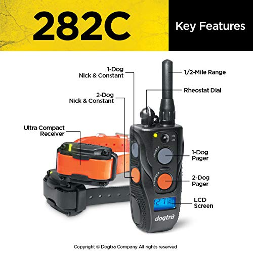 Dogtra 282C Waterproof 127-Level Precise Control LCD Screen ½-Mile 2-Dog Remote Training Dog E-Collar