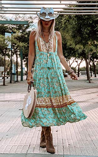 Women's Dresses Floral Adjustable Spaghetti Strap V Neck Boho Long Maxi Dress