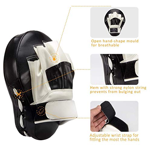 Boxing Curved Focus Punching Mitts- Leatherette Training Hand Pads,Ideal for Karate