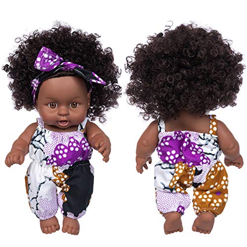 2 Pcs 8 Inch Black Baby Doll African Washable Realistic Silicone Baby Dolls