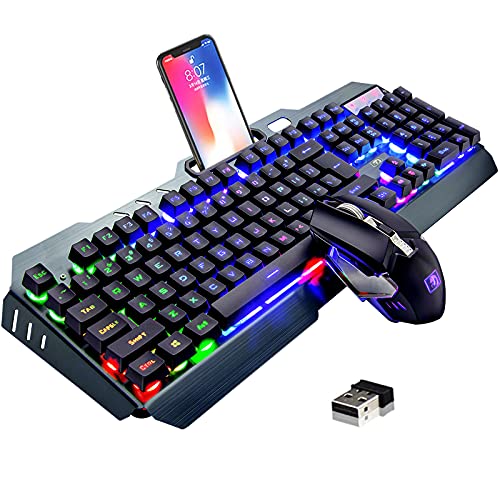 Wireless Gaming Keyboard and Mouse,Rainbow Backlit Rechargeable Keyboard