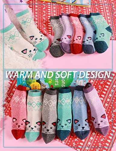Children Crew Socks for Girls Kids Toddlers Fashion Cartoon Cat Cute Animal Socks 6 Pack (Cat 01,4-7 Y)