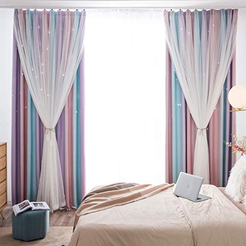 2 Panels Blackout Stars Curtains for Kids Girls Bedroom Aesthetic Living Room Decor Color