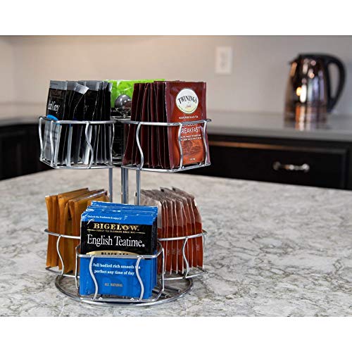 Tea Bag Spinning Carousel –Up to 60 Tea Bags Storage, Kitchen Counter Organizer