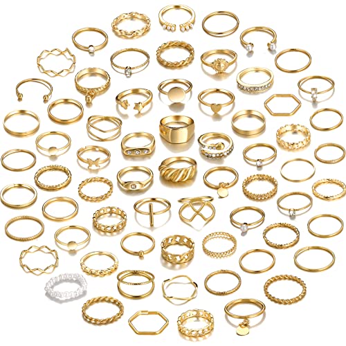 68 Pcs Gold Knuckle Rings Set for Women Girls, Stackable Rings