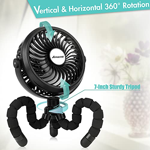 Battery Operated Stroller Fan Flexible Tripod Clip On Fan with 3 Speeds and Rotatable