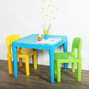 Aqua Table & Green/Yellow Kids Lightweight Plastic Table and 2 Chairs Set, Square, Toddler