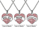 Pink Color Rhinestone Heart Shape Pendant Necklace for Mother Daughter 3 PCS
