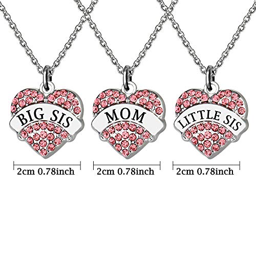 Pink Color Rhinestone Heart Shape Pendant Necklace for Mother Daughter 3 PCS