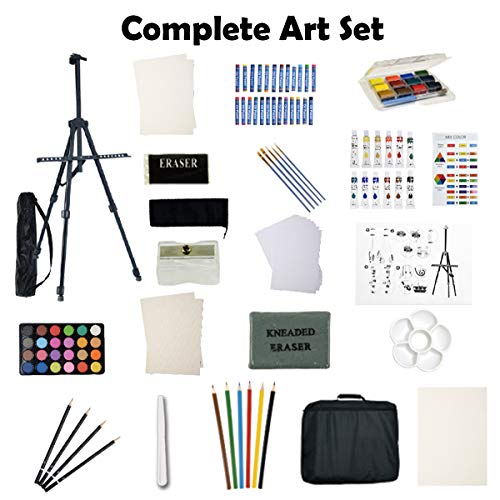 126 Piece Deluxer Artist Painting Set with Floor Easel, Arcylic and Watercolor Paint Kit
